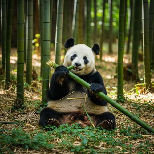 Serenely Content Panda amid Bamboo Forest
