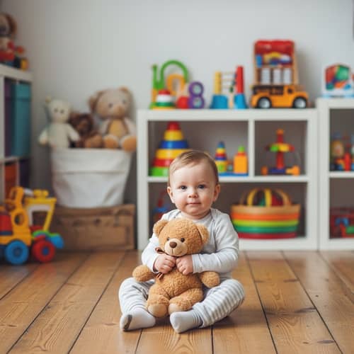 Adorable Child with Teddy Bear in Cozy Playroom