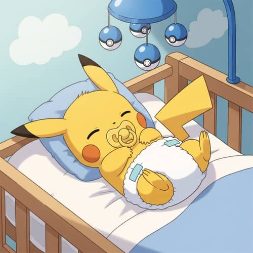Adorable Newborn Pikachu Sleeping in Crib | Diaper & Pacifier