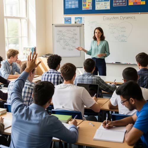 Young Female Teacher Inspiring Diverse Male Students