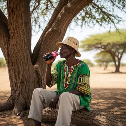 Elderly Man from Burkina Faso Enjoying Cola Drink