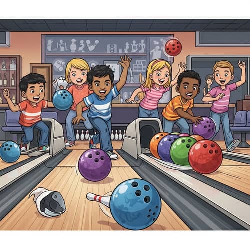 Energetic Kids Bowling - Diverse Group Having Fun & Competing