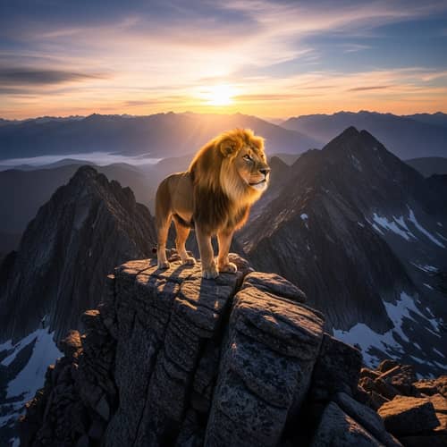 Lion Standing on Mountain - Majestic Wildlife Scene