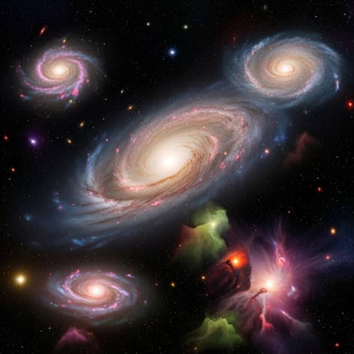 Mesmerizing Cosmic Scene with Swirling Galaxies and Vibrant Nebulae