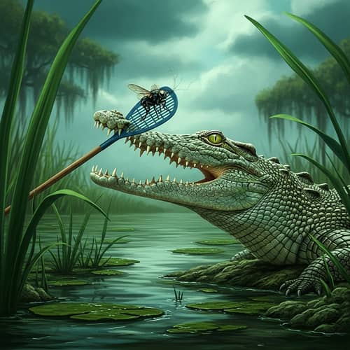 Crocodile Chomping Down on a Fly - Nature's Predatory Instinct