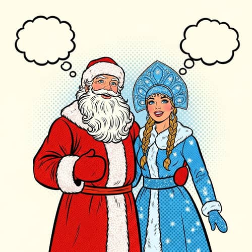 Santa Claus and Snow Maiden Comic Illustration