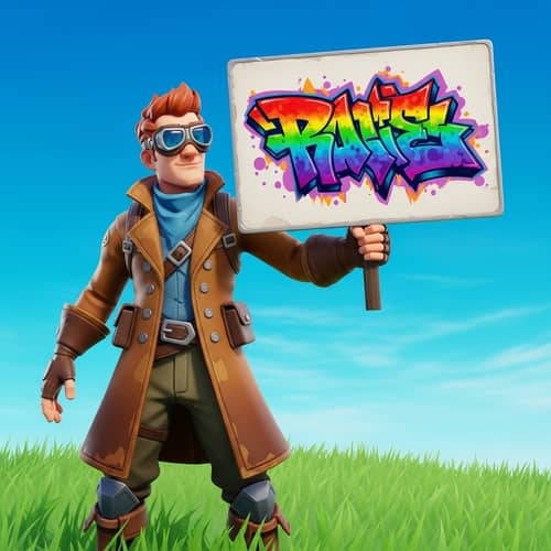 Adventure Video Game Character with Signboard