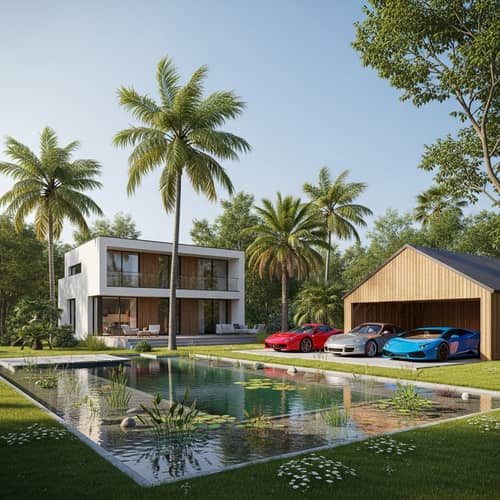 130 sqm 2-Floor House with Natural Pool & Wooden Garage