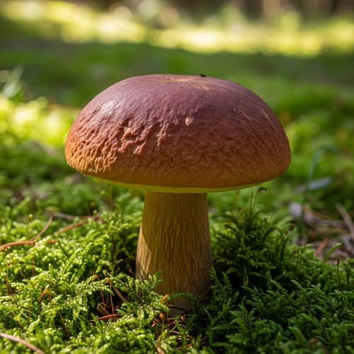 Plump Mature Mushroom in Serene Forest Setting