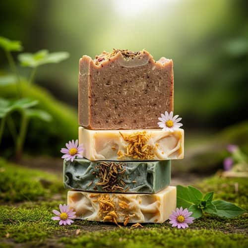 Handcrafted Natural Bar Soaps with Delicate Flowers | Rustic Charm