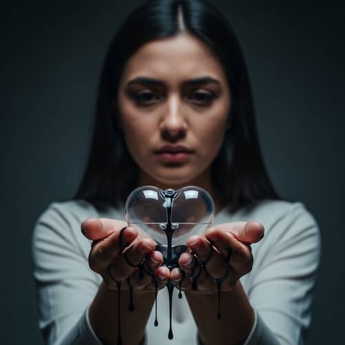 Hispanic Woman Holding Leaking Heart | Emotive Visual Art