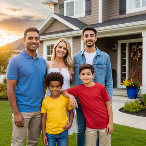 Multicultural Family Portrait with Parents and Three Sons