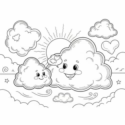 Whimsical Clouds Coloring Page | Joyful Digital Design