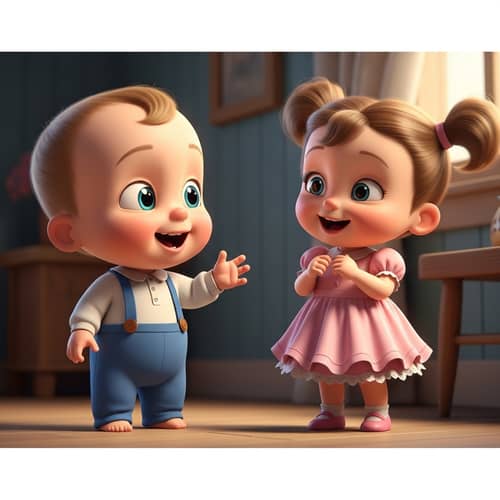 Heartwarming Scene with Baby Animated Characters from Early 20th Century Style