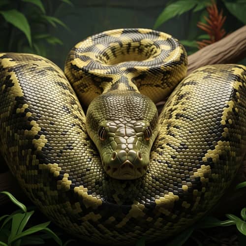 Captivating Olive Green and Brown Python Ready to Strike
