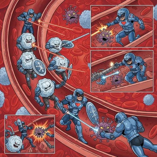 Immune System Superheroes Battling HIV Virus in Bloodstream