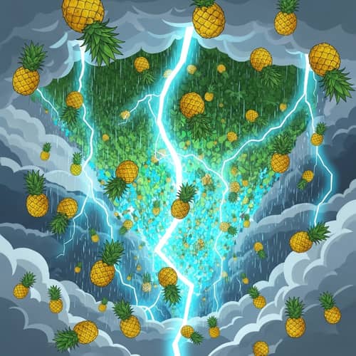 Colorful Pineapple Storm: Whimsical Cartoon-like Setting