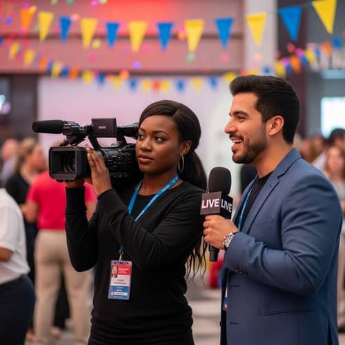 Professional Reporters Covering a Lively Event