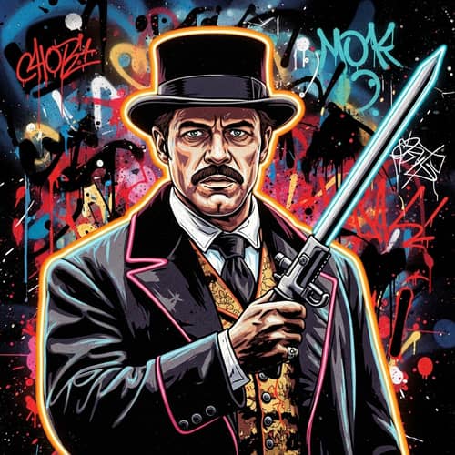 Mid-19th-Century Gang Member Neon Pop Art Interpretation