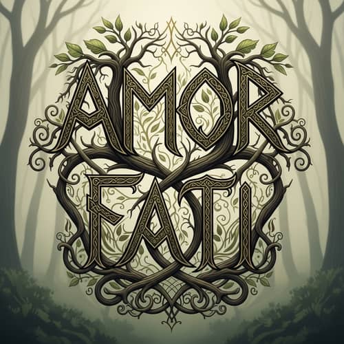 Intricate 'Amor Fati' Runic Tattoo Design