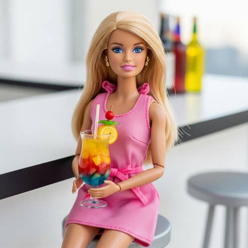 Summer Barbie Doll in Pink Dress Enjoying Fruit Punch | Website Name