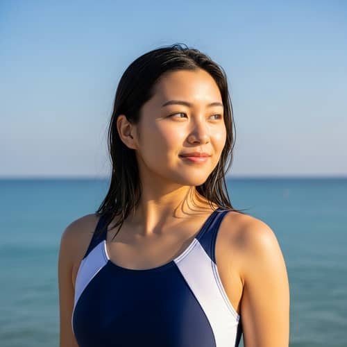 Realist Style Asian Woman Swimsuit Portrait
