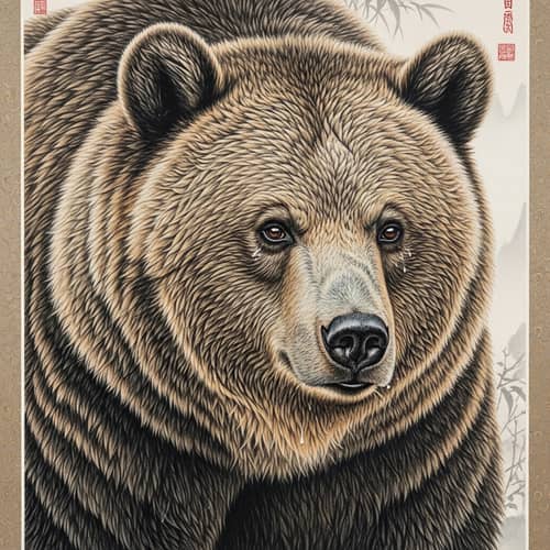 Gongbi Style Bear Artwork