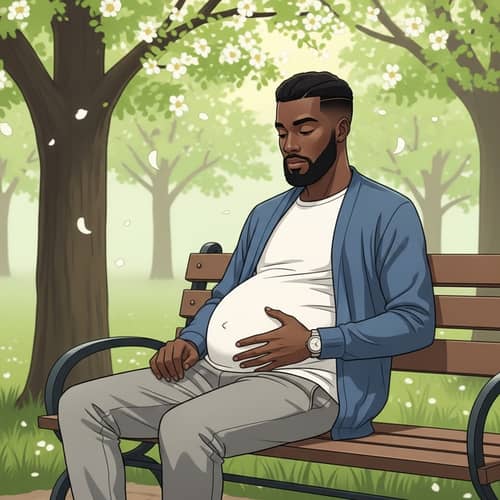 Handsome Young Black Man Experiencing Pregnancy | Serene Park Scene