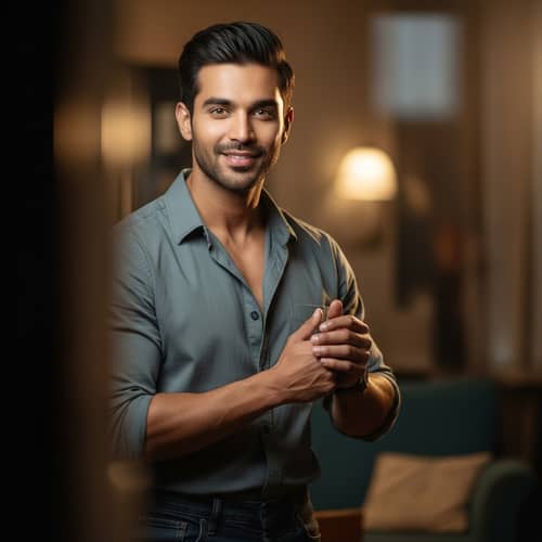 Attractive South Asian Man with Fit Physique | Warmly Lit Environment