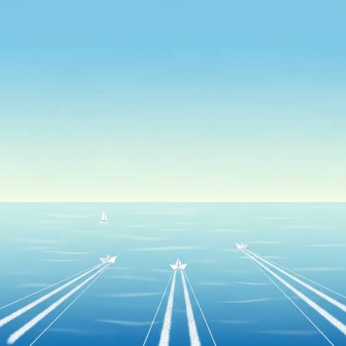 Minimalist Maritime Transport: Serene Sea & Paper Boats