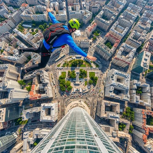 Thrilling First-Person Base Jump | Stunning Cityscape View
