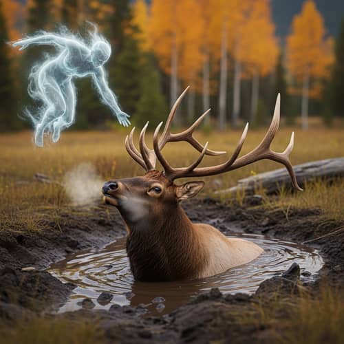 Majestic Elk Trapped in Autumn Mud Pit - Nature Rescue Scene