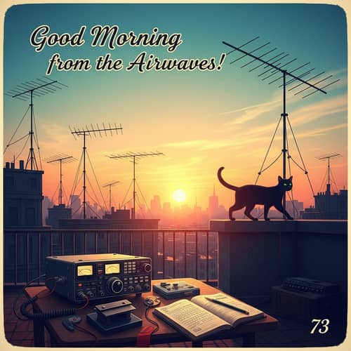 Good Morning Postcard for Radio Amateurs: City Sunrise Scene Good Morning Postcard for Radio Amateurs: City Sunrise Scene