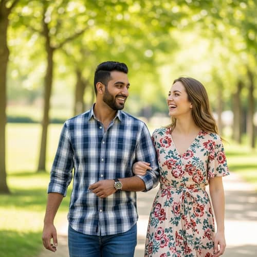 Middle-Eastern Man and Caucasian Girlfriend Enjoy Outing