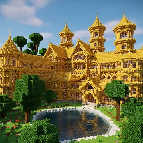 Gold Mansion in Minecraft World | Luxury Architecture Design