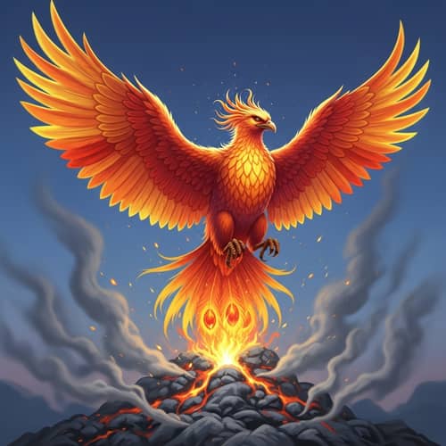 Majestic Phoenix Rising from Ashes | Vibrant Feathers Illustration