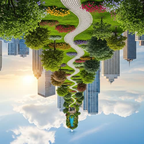 Vertical Landscaping: Tranquil City Park & High Rise Skyscrapers