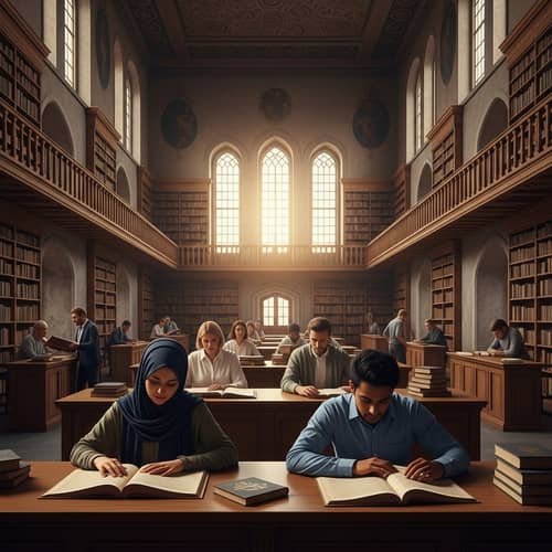 Majestic Ancient Library - Cultural Tapestry at Sunrise
