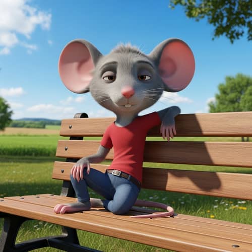 Relaxed Anthropomorphic Mouse 3D Illustration in a Tranquil Park