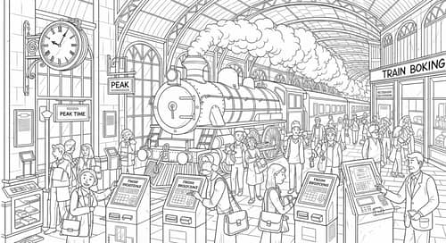 Global Line Art Train Booking | Digital Illustration