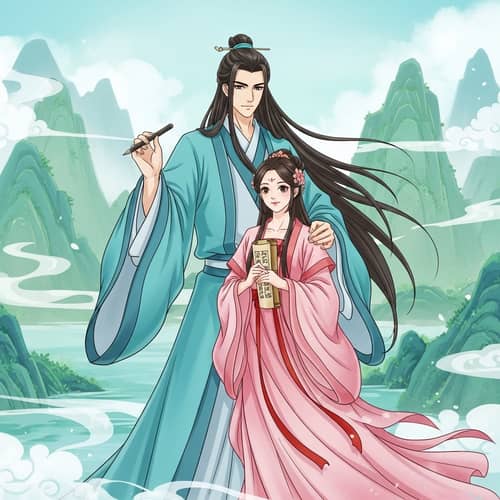 Romantic Ancient Couple Illustration - Love & Knowledge Depicted