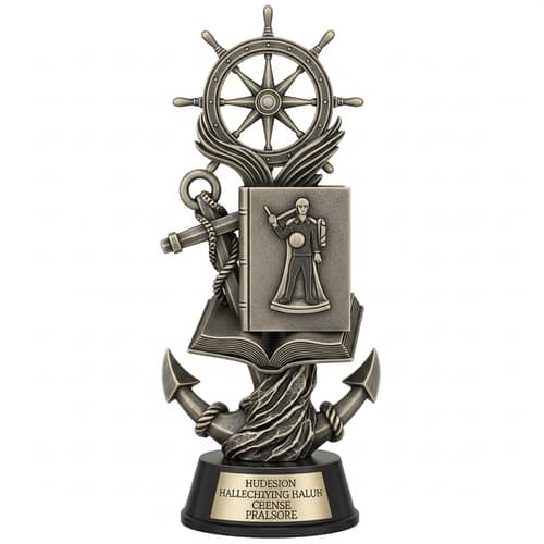 Unique Trophy Design with Book, Anchor, and Compass