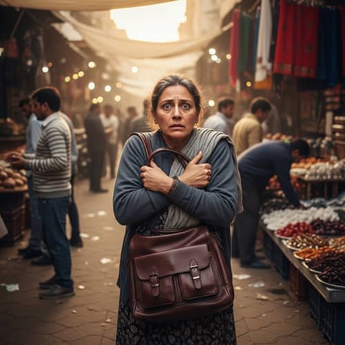 Fearful Woman Safeguarding Her Belongings | 4K Photo