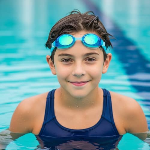 13-Year-Old Boy in Swim Slip with Brown Hair