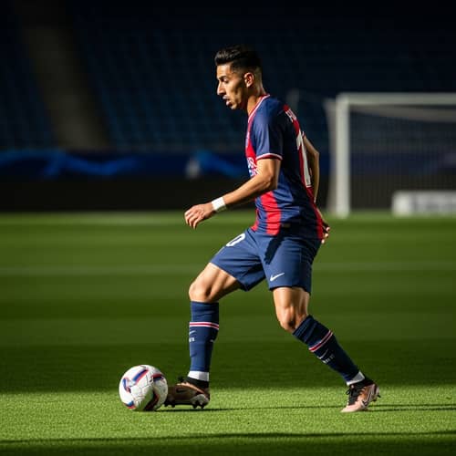 Moroccan Football Player in Paris Saint-Germain-inspired Uniform