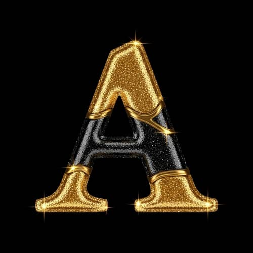 Intricate Jewel-Like 'A' Letter with Golden and Black Accents