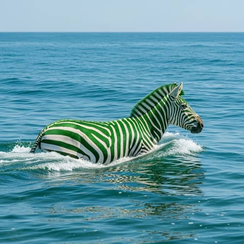 Green Zebra Swimming in the Sea - Unique Wildlife Encounter