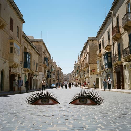 Eyelashes in Valletta: Surreal Kodak Vision3 500 Scene