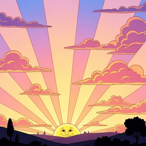 Cartoon Morning Sun Painting Sky in Pink & Gold