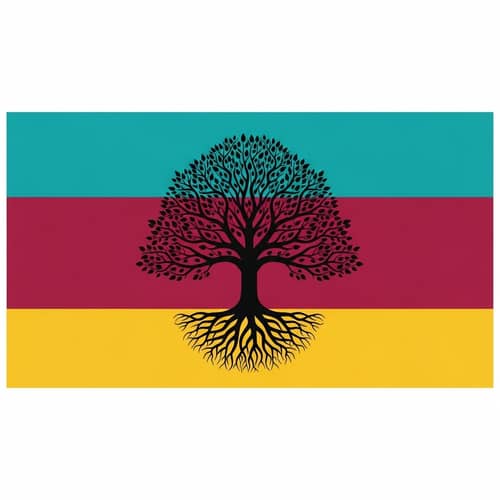 Vibrant Teal, Rich Burgundy & Radiant Gold Flag with Symbolic Silhouetted Tree